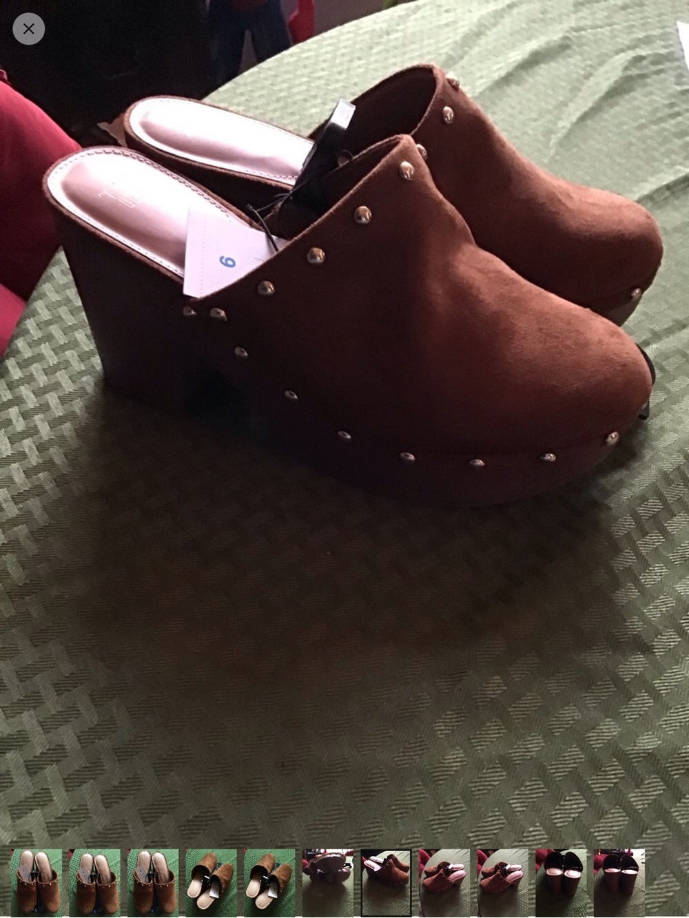 Women’s Brown Studded Suede Mule Slides - Picture 7 of 11